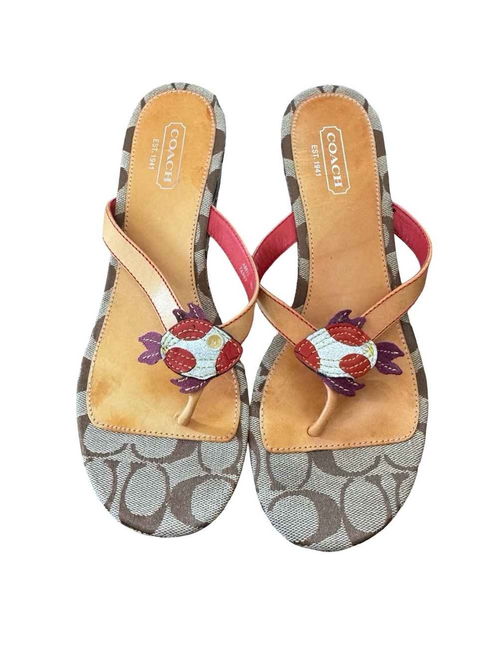 COACH Limited Edition Platform Flip Flop Sandals with Fish Accents Size 10